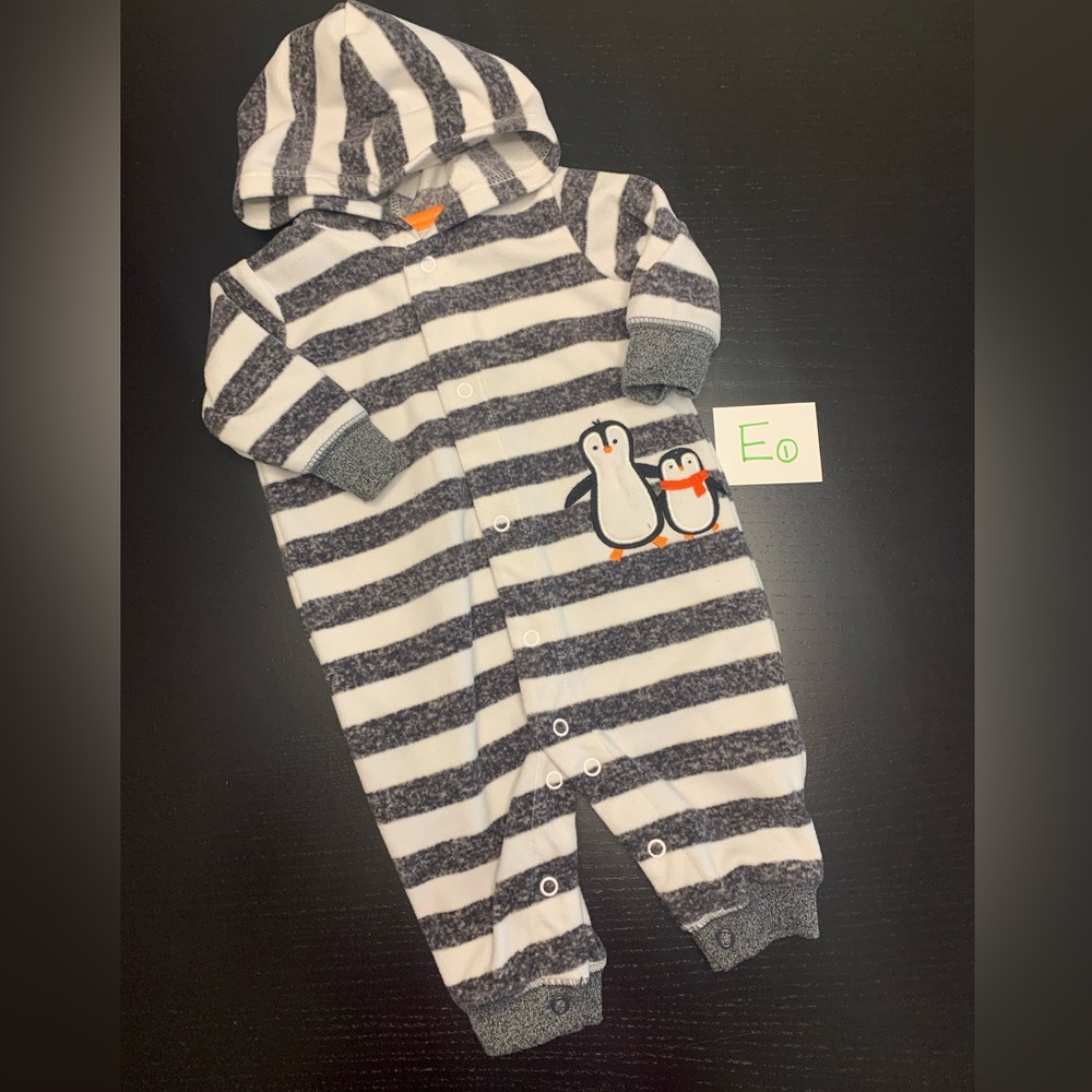⭐️2/$11.00⭐️ Carter's Grey and White Striped Penguin Footless One Piece
